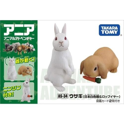 Takara Tomy ANIA Animal Advanture AS-34 White Rabbit & Lop-Eared Rabbit 2pcs Wild ABS Figure Kids Educational Toys