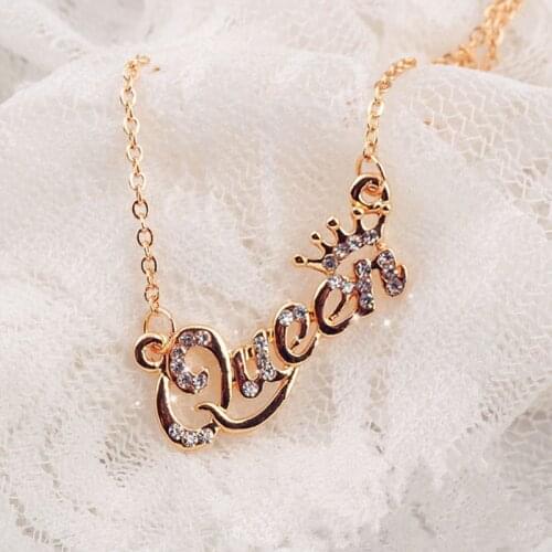 Luxury Gold-Color Queen Crown Chain Necklace Zircon Crystal Necklace Women Fashion Jewelry Birthday Present