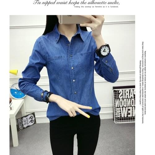 Spring and autumn women fashion slim single breasted denim shirt female trendy color brief design plus size jean cotton blouse