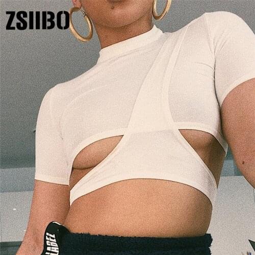 Womens striped hollow short casual T-shirt cropped clothes y2k top sexy solid color black white O-neck short-sleeved T-shirt