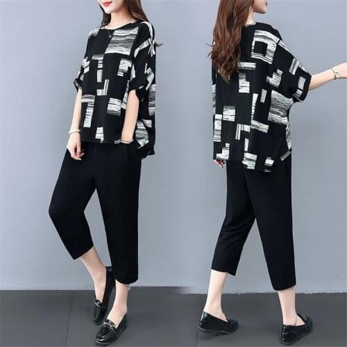 2021 Summer clothes New womens tracksuits Korean Large size womens suit Short sleeve 2 piece set women Tops + pants 4XL