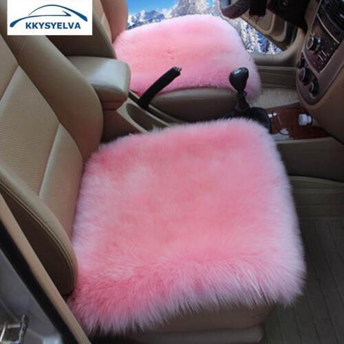 KKYSYELVA Universal Car Seat Cover Pink winter Auto Wool Driver Seat Cushion Plush Seat Pad Wool Mat for home office Chair mat