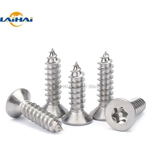 10pcs M2.9 M3.5 M3.9 M4.2 M4.8 304 Stainless Steel Six Lobe Torx Flat Countersunk Head with Pin Security Self-tapping Wood Screw