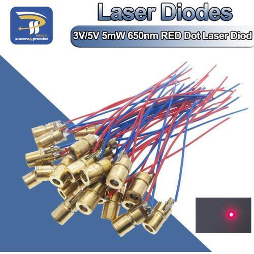 10PCS Adjustable Mini Laser Pointer Diode RED Dot Laser Diod Circuit 3V/5V 5mW 650nm Module Pointer Sight Copper Head