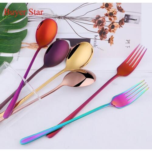 2PC/Set Stainless Steel Dinner Fork Spoon Tableware Safety Spoon Kitchen Cutlery Knife Fork Spoon Teaspoon Cutlery