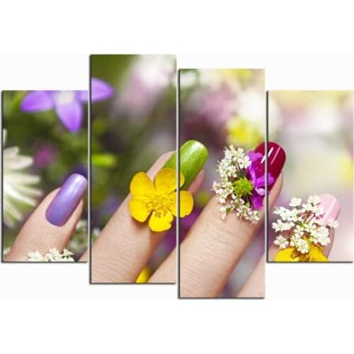 No Framed 4Pcs Flower Nails Beauty Salon Manicure Wall Art Canvas Poster Picture Paintings Home Decor for Living Room Decoration