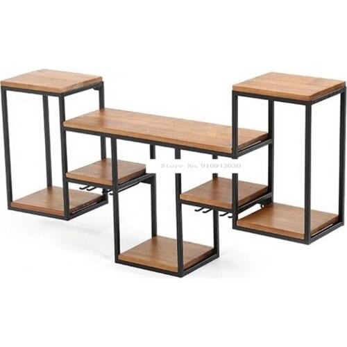 Bar/Home Decorative Solid Wood Wall Hanging Red Wine Shelf Rack Iron Wine Display Stand Glass High Cup Holder Iron Storage Rack