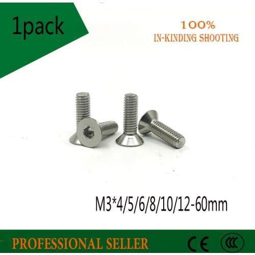 Free Shipping M3*4/5/6/7/8/9/10/12/14-60mm 304 Stainless Steel Hexagonal socket Countersunk Screw Flat Head Bolts Hex Screw