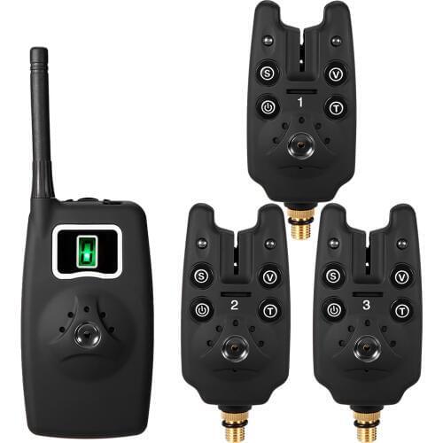 Lixada Wireless Fishing Bite Alarms Set Digital Fishing Alarm Kit LED Alarm Indicator Alert Bell Receiver with Zippered Box