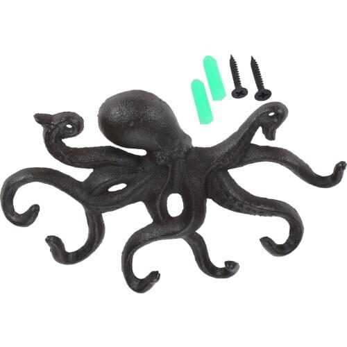 Big Octopus Hook Cast Iron Hanger Housekeeper Wall with screws Vintage Creative Squid Hanging Keys Coat Towel Holder Home Decor