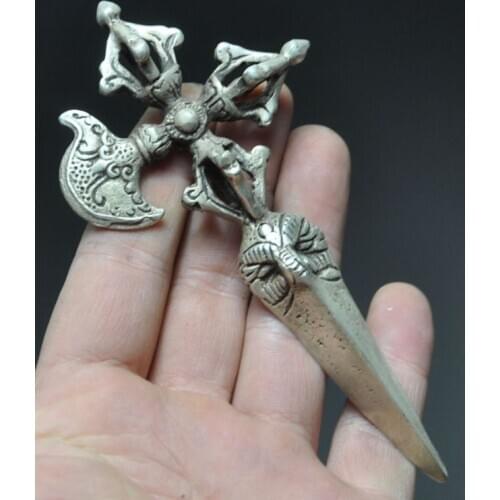 Decoration bronze factory outlets Tibet Silver old chinese tibet buddhism silver Dagger Dorje Phurpa Pestle Vajra Adder statue