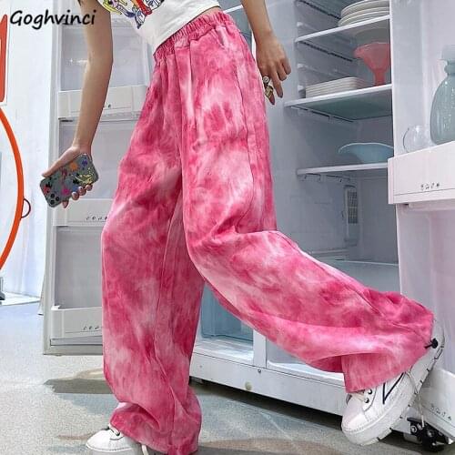 Causal Pants Women Ulzzang Baggy Minimalist Femme Summer Cool Girls Unisex Tie-dye Wide Leg Chic Streetwear Soft Retro BF Bottom