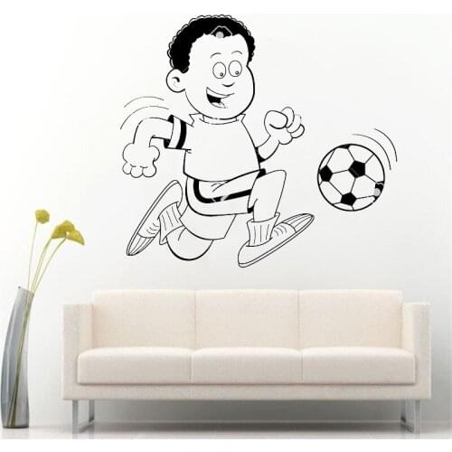 Black and White Illustration Of An African Boy Playing Soccer Wall Decal Kids Room Mural Home Wall Vinyl Decals Removable FN-78