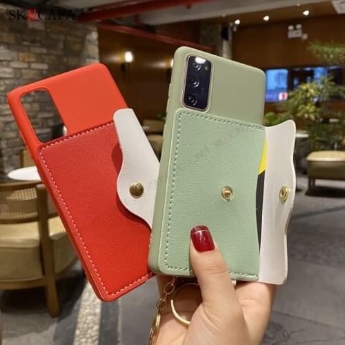 For Samsung S20 FE Mini Wallet Silicone Phone Cases For Samsung S21 Plus Note 20 Ultra Candy Color Leather Card Cover Lanyard