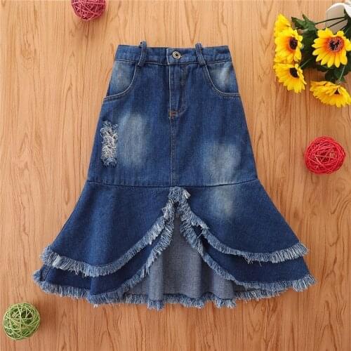 2021 Korea style girls denim skirt autumn cotton fashion girls skirts kids clothes 2-7 years