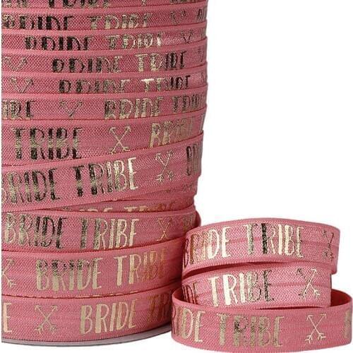 100 yards/lot) Free shipping 5/8" bride tribe design gold foil printing foe fold over elastic webbing for hair accessories