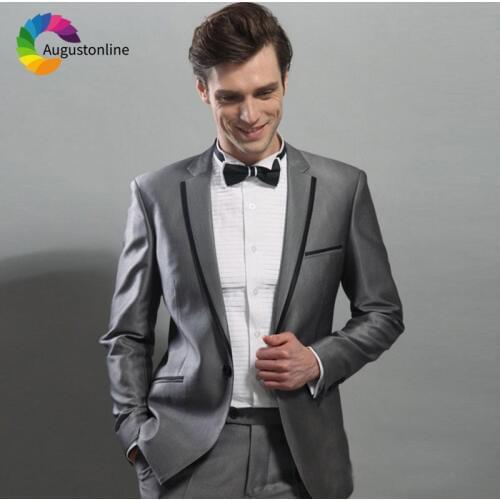 Custom Made Grey Men Suits for Wedding 2Piece Jacket Pants Formal Slim Fit Best Man Blazer Prom Wear Groom Tuxedo Ternos