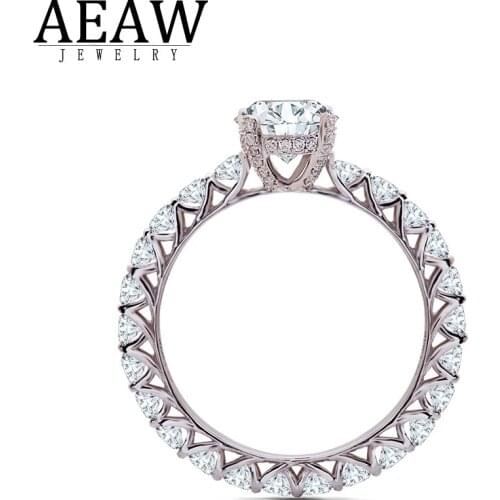 AEAW 6.5mm 1.0ct Round Cut 14k White Gold Moissanite Diamond Ring Full Eternity Original Dazzling Female Jewelry For Girl