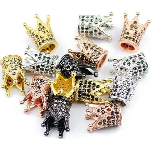 YHBZRET Crown Pendant Copper Spacer beads Space 4pcs 8mm Black Zircon Micro Pave Charms Loose Bead Jewelry making bracelet DIY