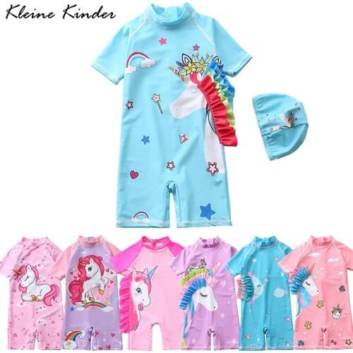 Swimwear for Girls UV Protection Unicorn Baby Toddler Bathing Suit One Piece with Cap Childrens Swimsuit Kids Beach Jumpsuit
