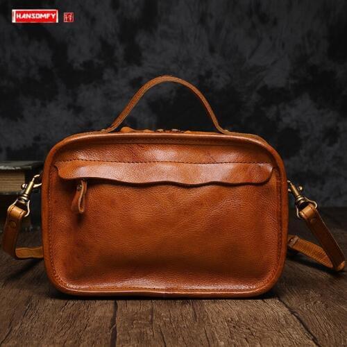 Literary Retro Small Bag Women Handbag 2020 New Leather Female Bag Shoulder Messenger Bag Small Square Bags Cow Leather Vintage