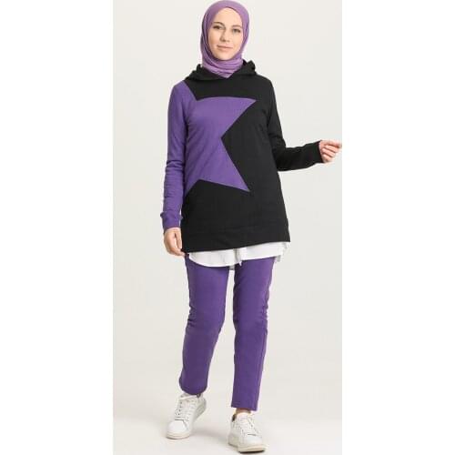 Minahill Hooded Garnili Tracksuit Suit 3261-03 Black Purple 3261-03