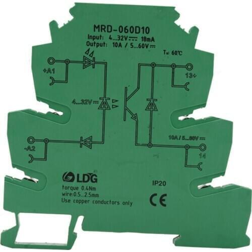 MRD-060D10 1pcs 10A Mini LED Indicator SSR Solid State Relay DC DC Input: 4-32VDC Interface Voltage Switch Relay Module Din Rail