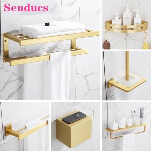 Bathroom Hardware Set with Quality Stainless Steel Bath Hardware Sets Luxury Brushed Gold Bathroom Towel Rack and Bath Hardware