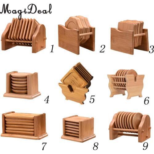 High Quality Bamboo Coaster and Holder Set Home Office Meeting Room Mugs Drinking Cup Mat Kung fu Tea Set Accessories