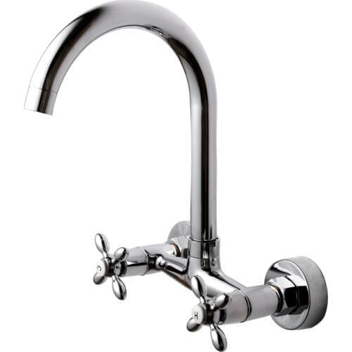 Wall Mounted Kitchen Faucet Copper Dual Handle Basin Faucet Hot and Cold Wash Basin Mixer Tap Balcony Laundry Pool Mixing Valve