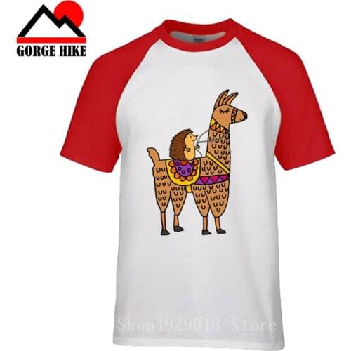New Cute Alpaca Hedgehog Riding Llama Farm Animal Humor T-Shirt Boy T Shirt 2019 Summer Cotton Harajuku Cartoon men Tops Hiphop