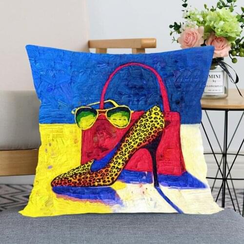 New Arrival Art Painting Shoes Pillowcase Wedding Decorative Pillow Cover Custom Printed Soft Satin Fabric Pillow Cases Not Fade