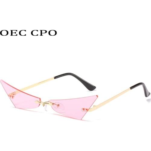 OEC CPO Fashion Rimless Cat eye Sunglasses Women New Colorful Pink Red Black Eyewear Female Personality Eyeglasses oculos de sol