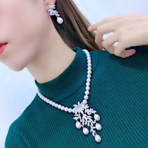 One set Freshwater Pearl white near round 8-9mm 46cm Necklace Earrings Wholesale for women xmas gift