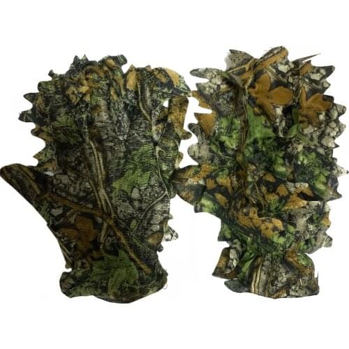 1Pair Sneaky 3D Leaf Camo Gloves Full Finger For Outdoor Hunting Fishing CS Tactical Shooting Camo Gloves Unisex Cycling Mittens