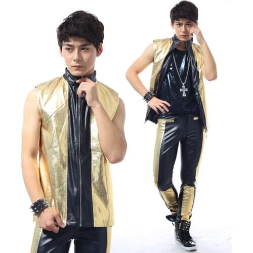 Personalized Leather Vest Stage Bar Nightclub Mens Tide DS Male Singer Costume Festival Outfit Rave Clothes Show Wear DNV12413