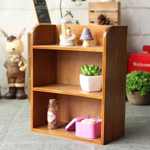 Simple retro solid wood desktop small bookshelf storage shelf makeup shelf flower shelf multi-layer cabinet bay window frame