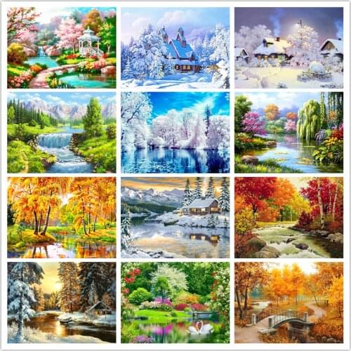 Full Square&Round Diamond Painting Landscape Spring 5D Diamond Embroidery Mosaic Cross Stitch Winter Home Decor Gift
