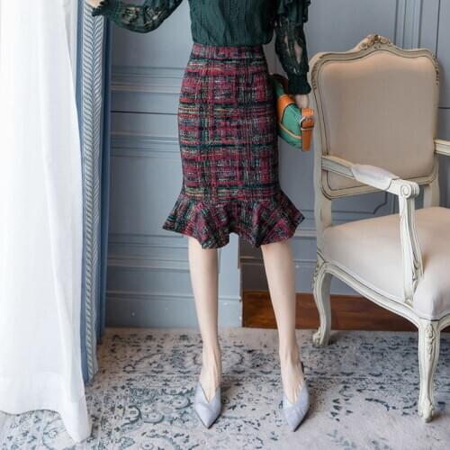 Plus Size 5xl Womens Mermaid Skirt Big Size 4xl Casual Plaid High Waist Skirt Korean Office Women Sexy Midi Skirts Jupe Femme