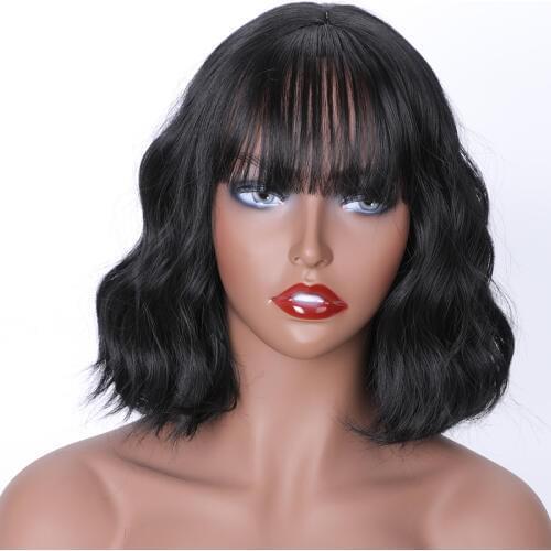 MERISI HAIR Synthetic Hair Black Blonde Short Water Wavy Wigs for Black Women Popular Wigs with Bangs HeatHeat Resistan
