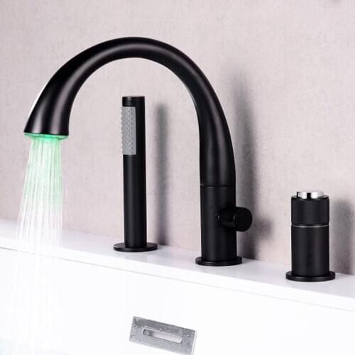 Azeta Free Shipping Black Bathtub Faucet With Hand Shower Bathroom Three-piece Single Handle Bathtub Mixer Tap Torneiras AT3712B