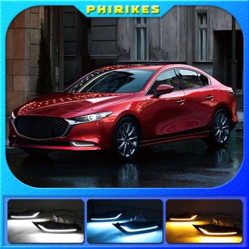 2Pcs DRL for Mazda 3 Axela 2019 2020 LED car Driving daytime running light fog lamp with flow yellow turn Signal