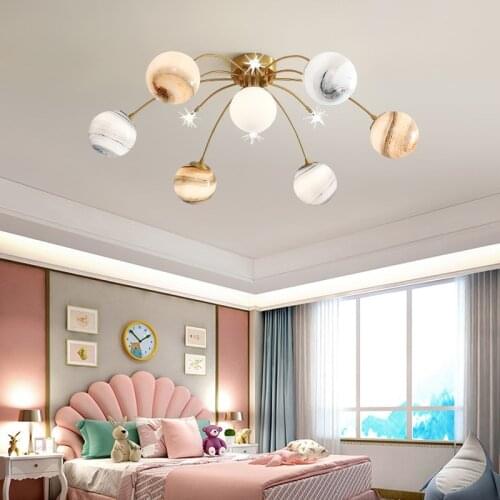 Nordic Led Chandeliers Lighting Star Planet Glass Lampshade Creative Kids Chandelier Lights Baby Biys Girls Room Lighting