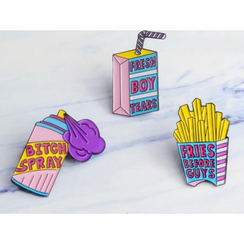 Fresh boy tears Fries before guys spray Enamel pin Pink purple Pin Brooches Shirt lapel Pin Button badge Creative Gift for women