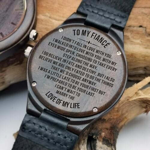 To My Fiancs- Fashion Automatic Quartz Sandalwood Men Watch Engravd LuminousWood Watch Luxury WristWatch Birthday Graduation Gif