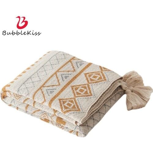 Bubble Kiss Knitting Blanket Bohemia Style Home Decoration Fashion Living Room Sofa Nap Blanket Outdoor Striped Shawl Blankets