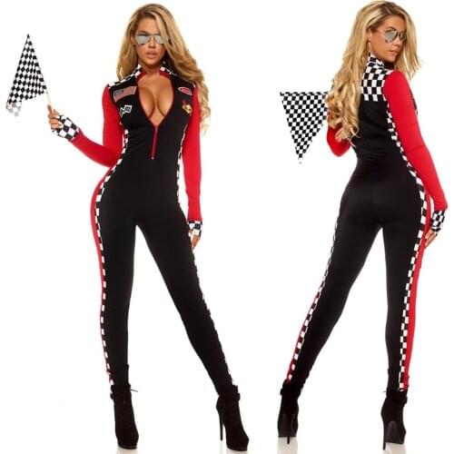 Women Sexy Race Car Jumpsuit Costume Racy Racer Costume