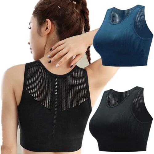 Women Yoga Vest Running Sports Bras Crop Workout Tops Push Up Underwear Hollow High Strength Shockproof Sportswear Bralette I17