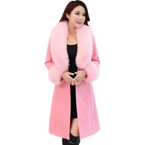 Womens Jacket 2020 Women Plus size Woolen Coat Big Fur Winter Elegant belt Wool Coat Mid-length Outerwear manteau femme A345