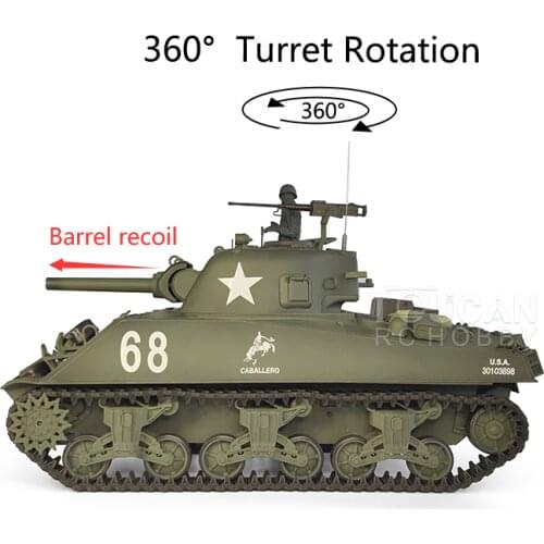 1/16 TK7.0 Henglong Plastic M4A3 Sherman RC Tank 3898 360° Turret Barrel Recoil TH17668